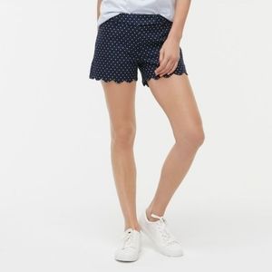 J. Crew Blue Dot Linen Short With Scalloped Hem